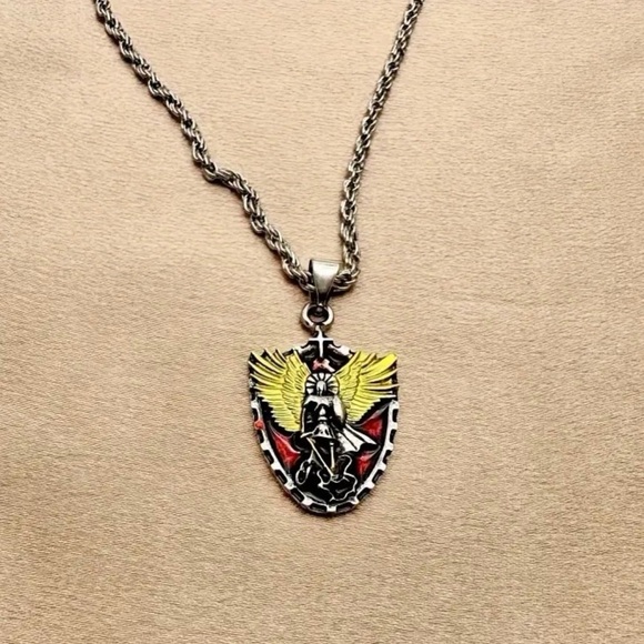 Silver and Gold Angel Pendant Necklace. - Picture 5 of 6